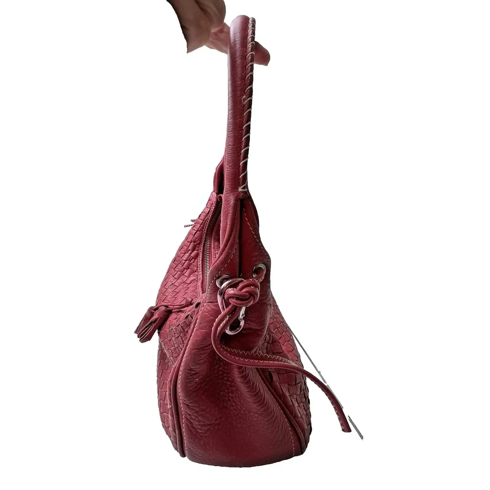 TALBOTS Woven Hot Pink Leather Hobo Shoulder Bag-Tassels-MEDIUM